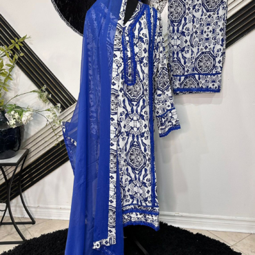 Royal Blue & White Printed