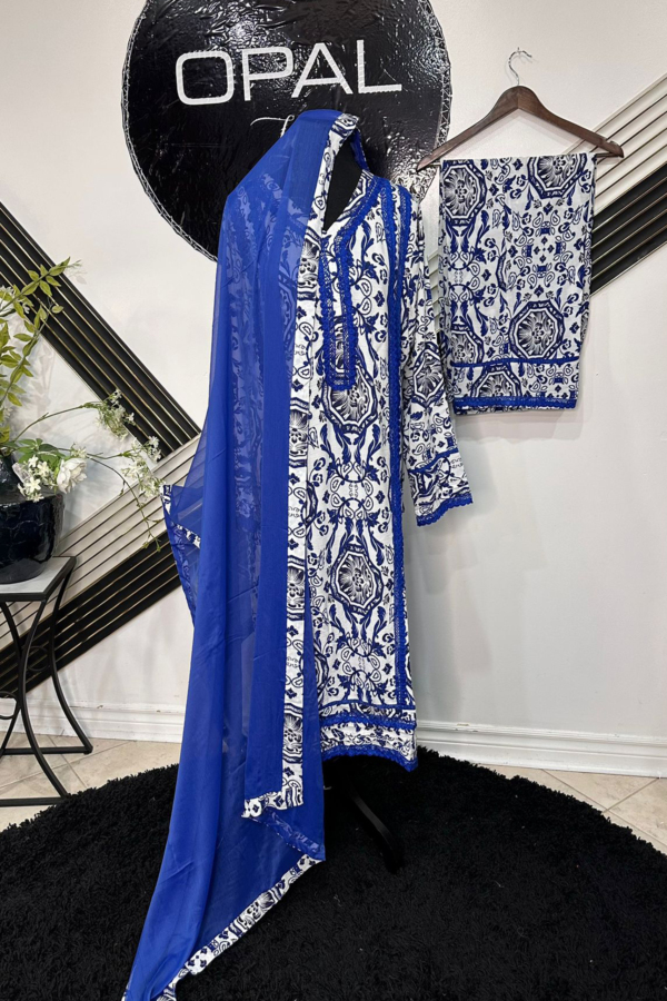Royal Blue & White Printed