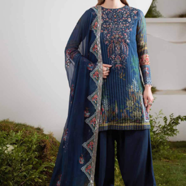 Navy Blue Shade Traditional Pakistani Three Piece Suit