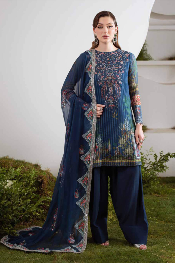 Navy Blue Shade Traditional Pakistani Three Piece Suit