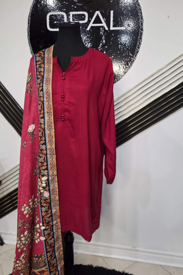 Embroidered Suit with Printed Dupatta